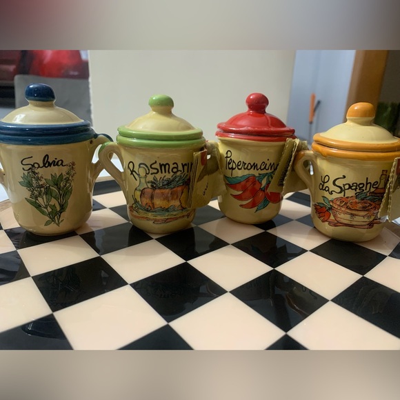 M Made In Italy Other - Colorful Herb-Themed Ceramic Jars Set